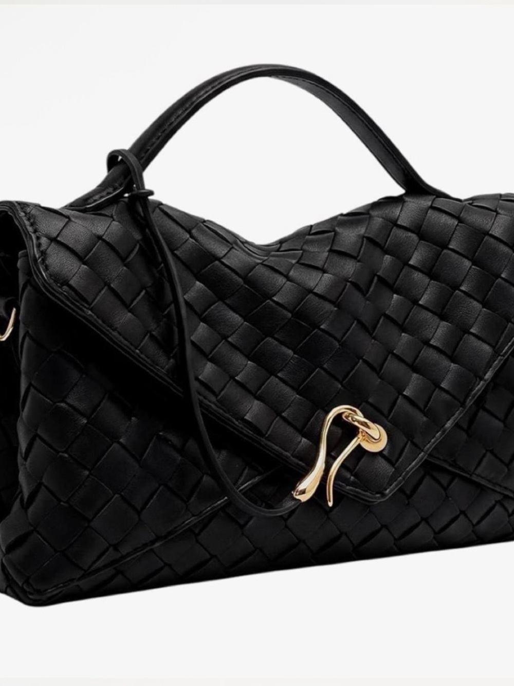 JW Pei Woven Leather Top-Handle Evelope Bag - Black